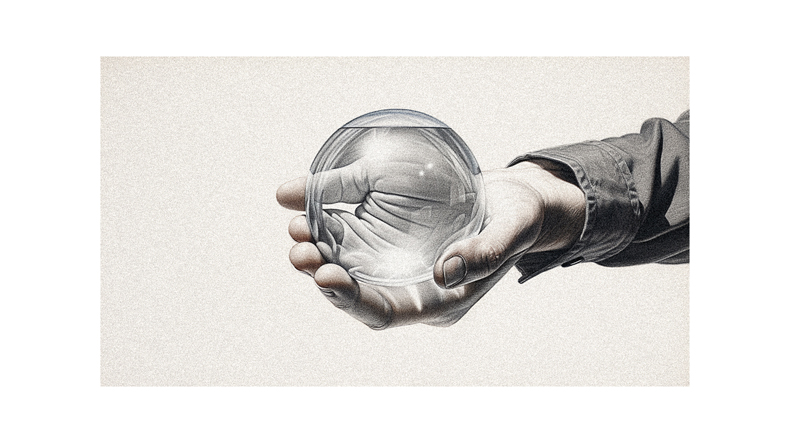 An image of a hand holding a glass ball.