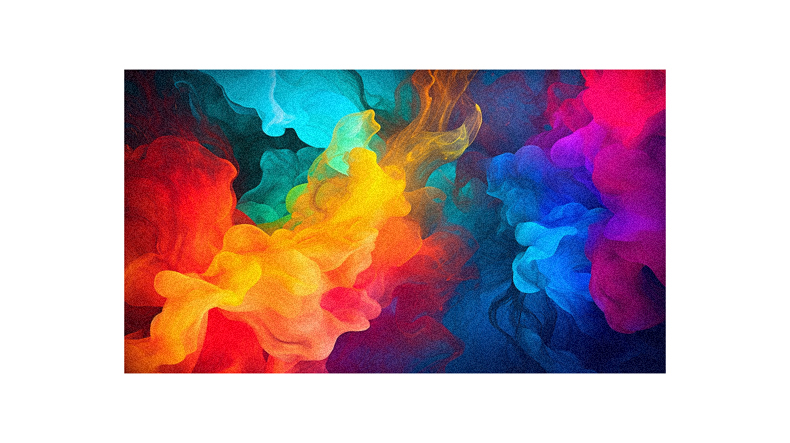 A colorful abstract painting on a black background.