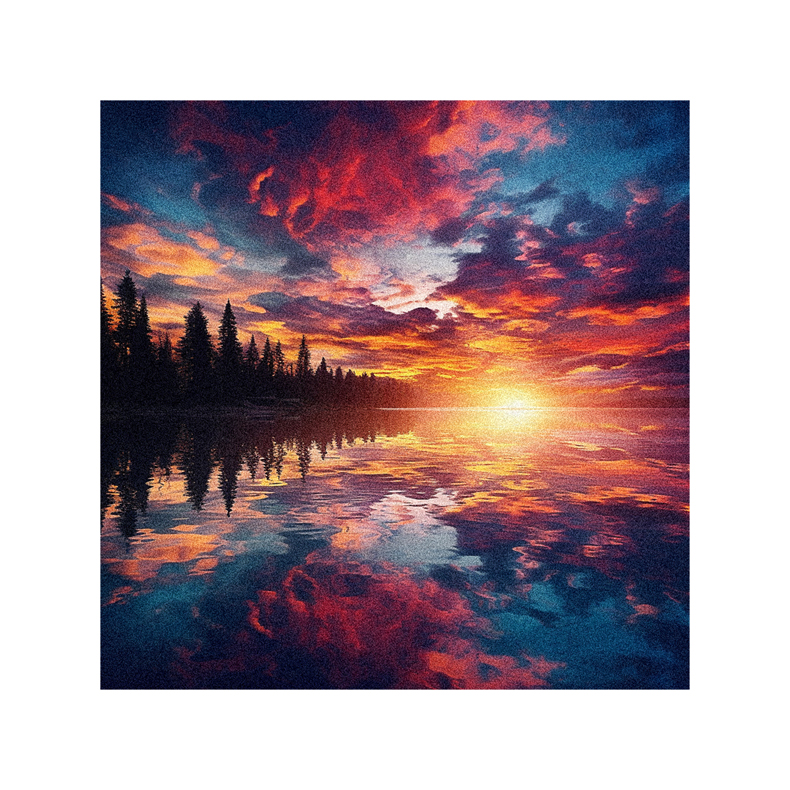 An image of a sunset reflected in a body of water.