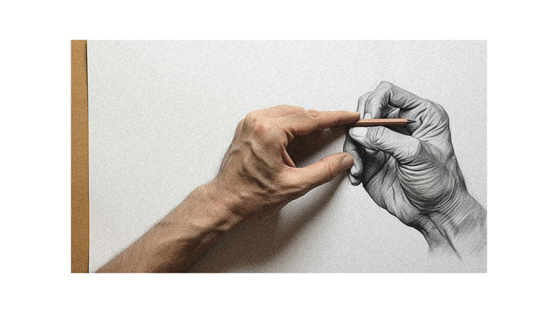 A hand drawing a pencil.