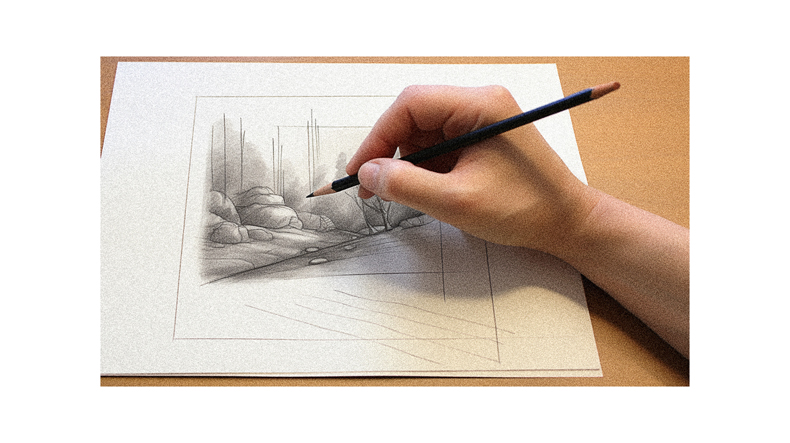 A person using a pencil to draw a picture.