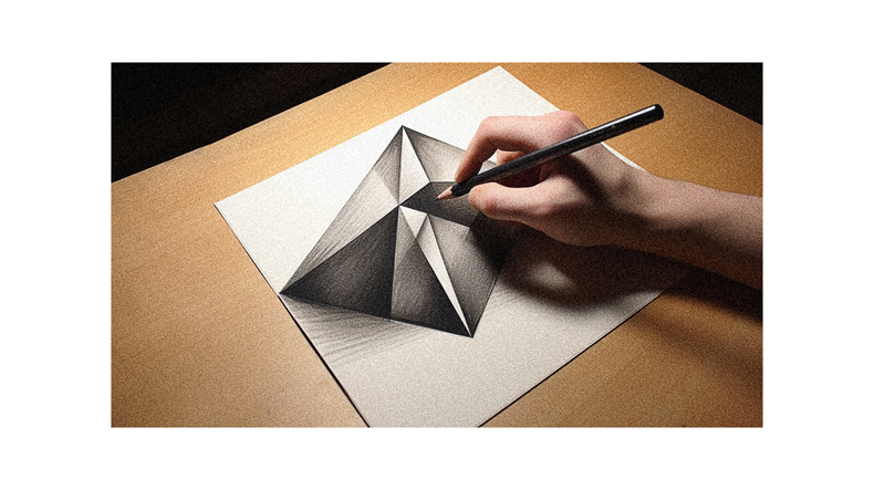 A person is drawing a triangle on a piece of paper.