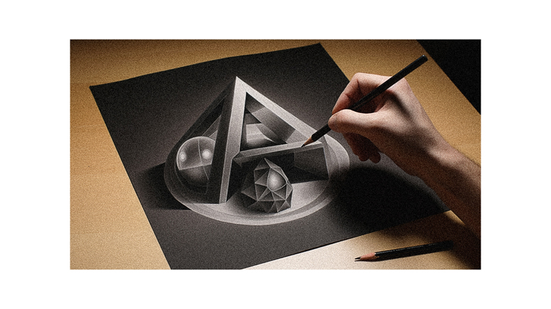 A person is drawing a triangle on a piece of paper.