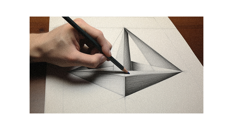 A hand drawing a triangle with a pencil.