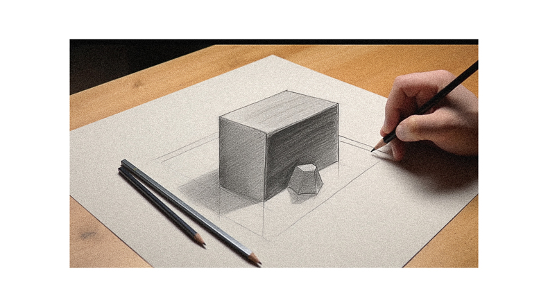 A person is drawing a pencil on a piece of paper.