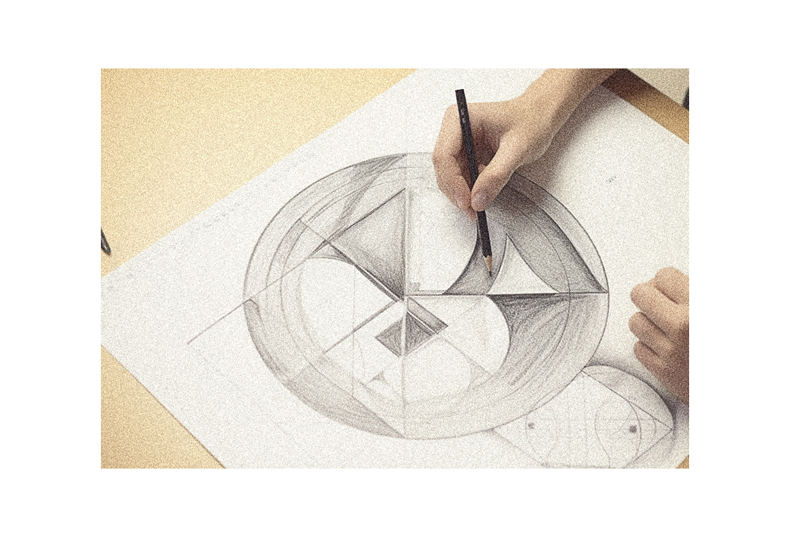 A person drawing a geometric shape on a piece of paper.