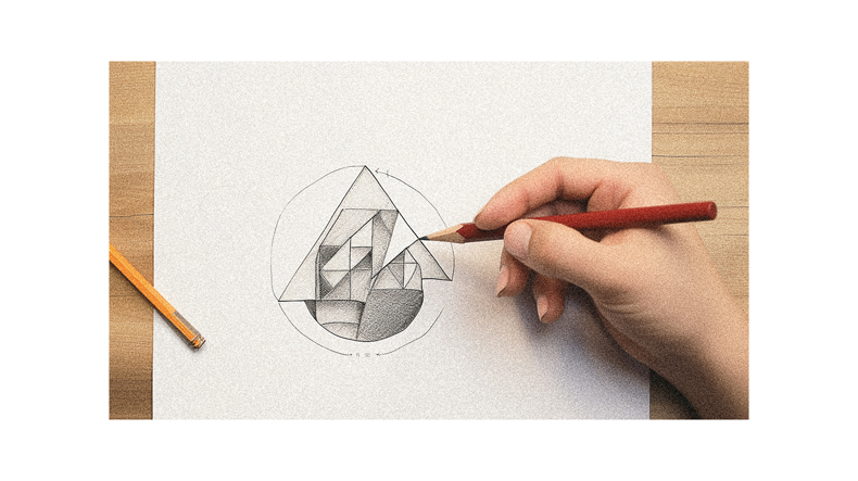 A person drawing a triangle on a piece of paper.