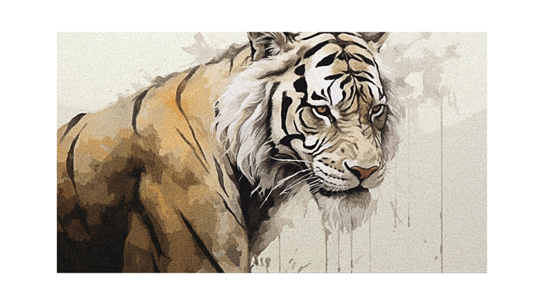 A painting of a tiger on a white background.