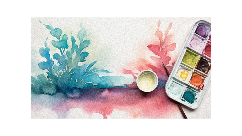 A watercolor painting with a palette next to it.
