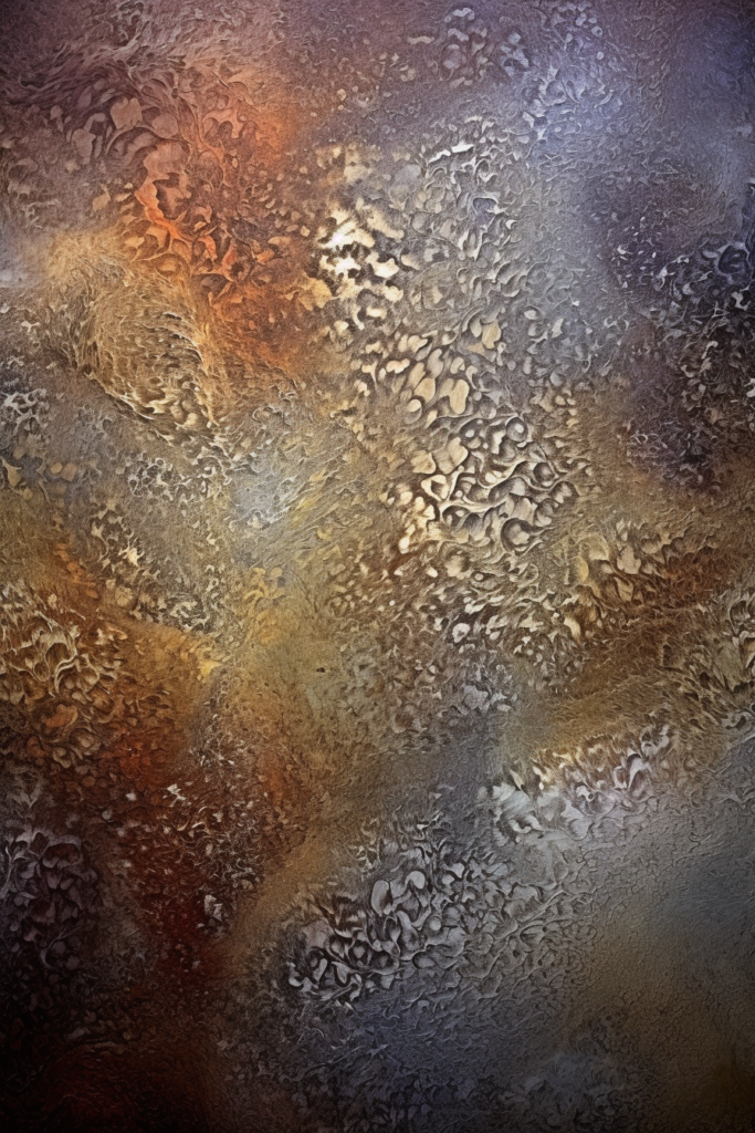 An abstract painting with brown and orange colors.