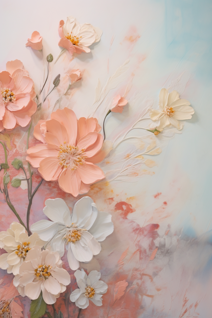 A painting of flowers on a wall.
