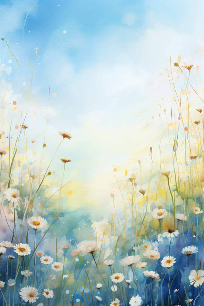 A watercolor painting of a field of daisies.