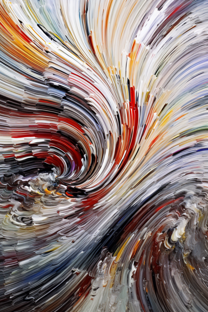 An abstract painting of a swirl of colors.