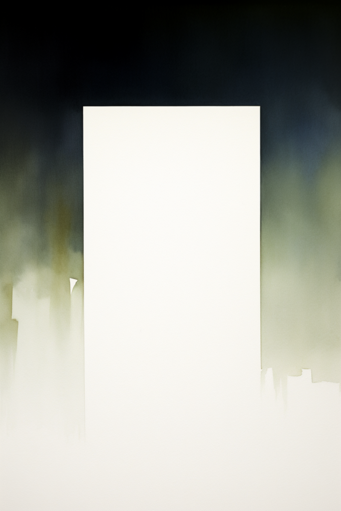 A white sheet of paper in front of a skyscraper.