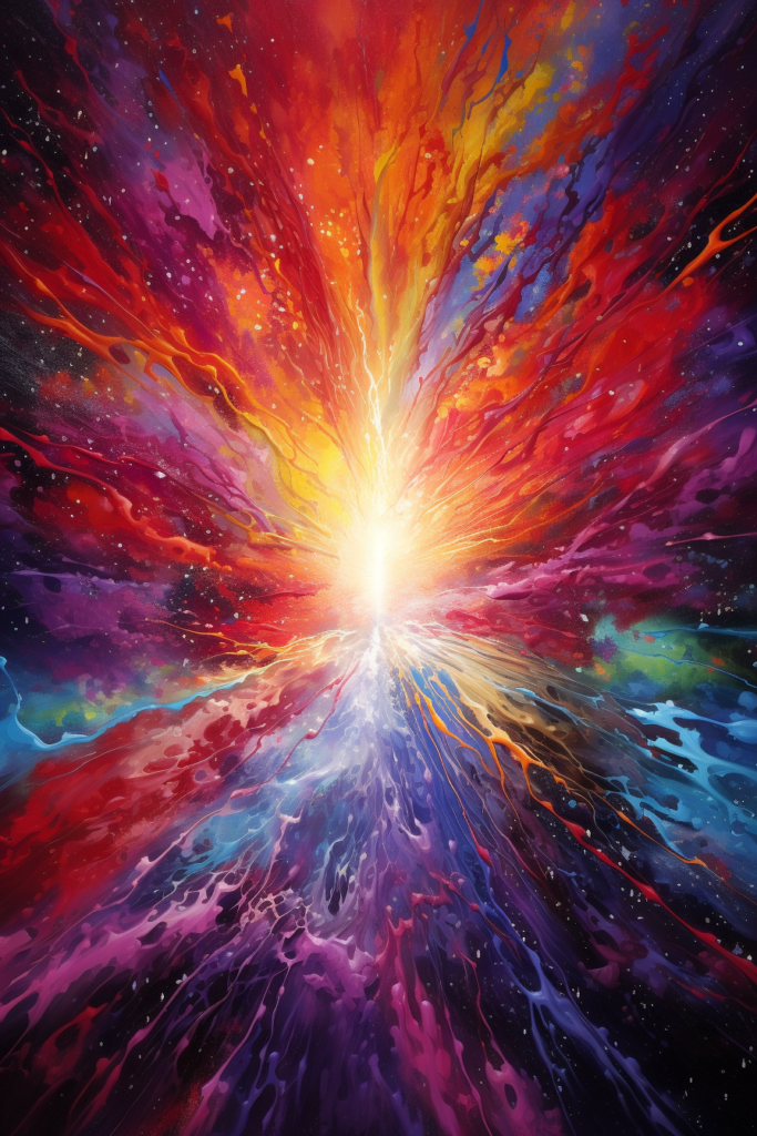 An abstract painting of a colorful burst of light.