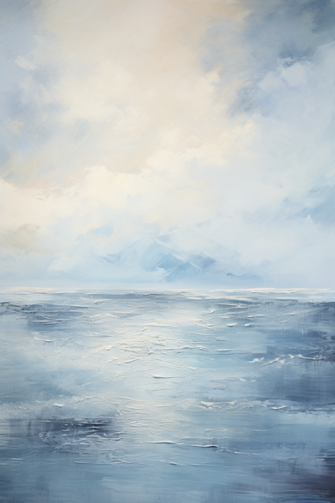 A painting of a body of water.