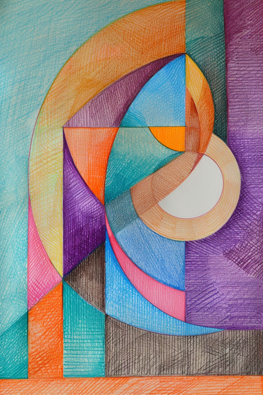 A colored pencil drawing of a circular shape.