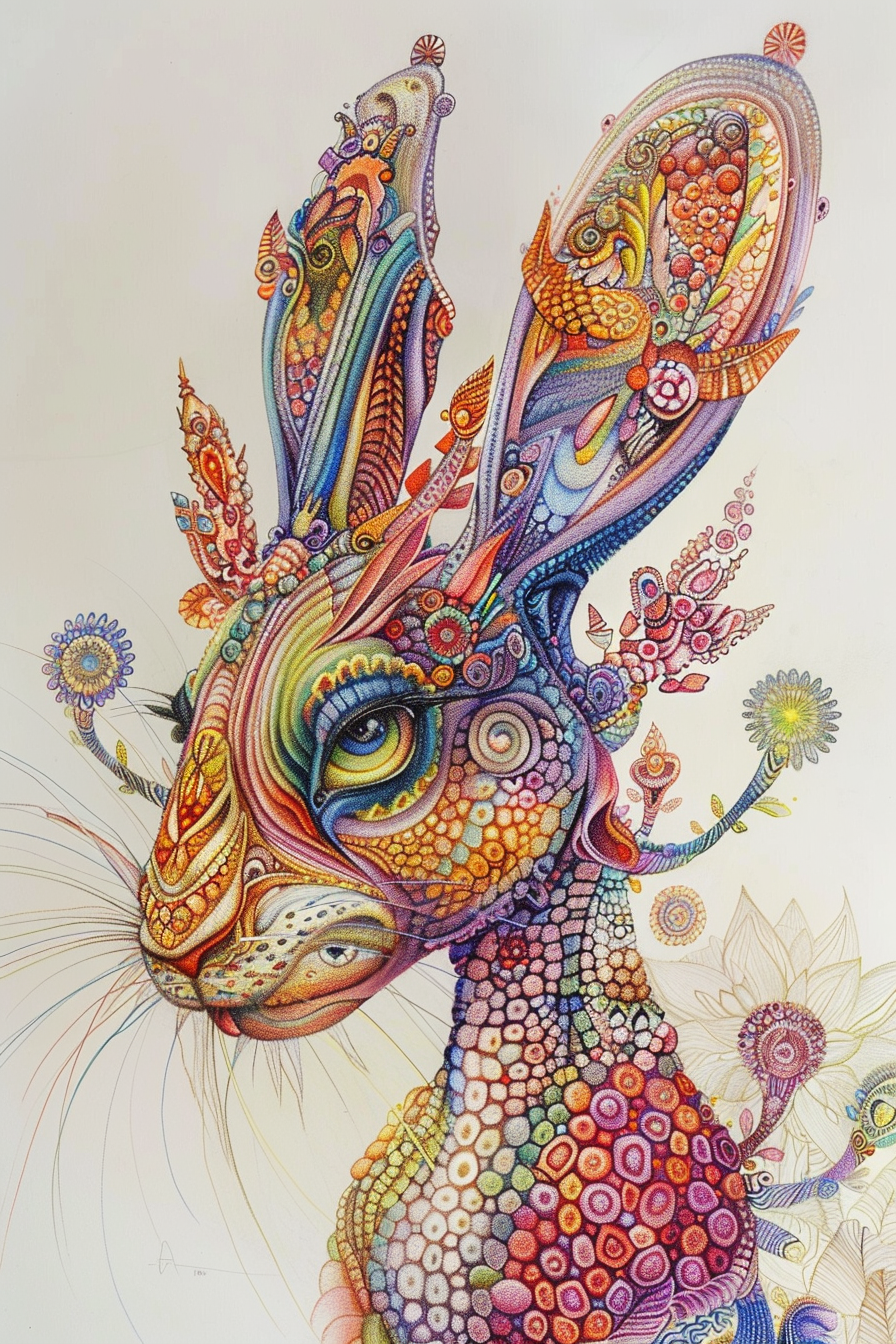 A colorful drawing of a hare.