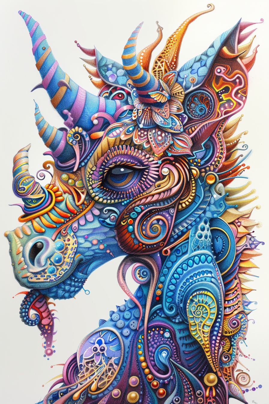 A psychedelic drawing of a unicorn.