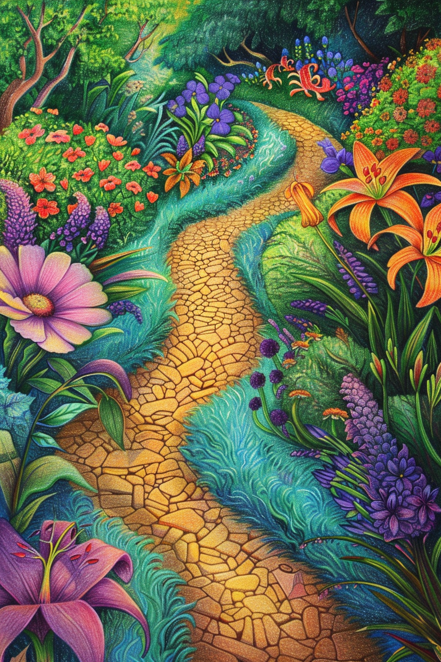 A painting of a path in the garden.