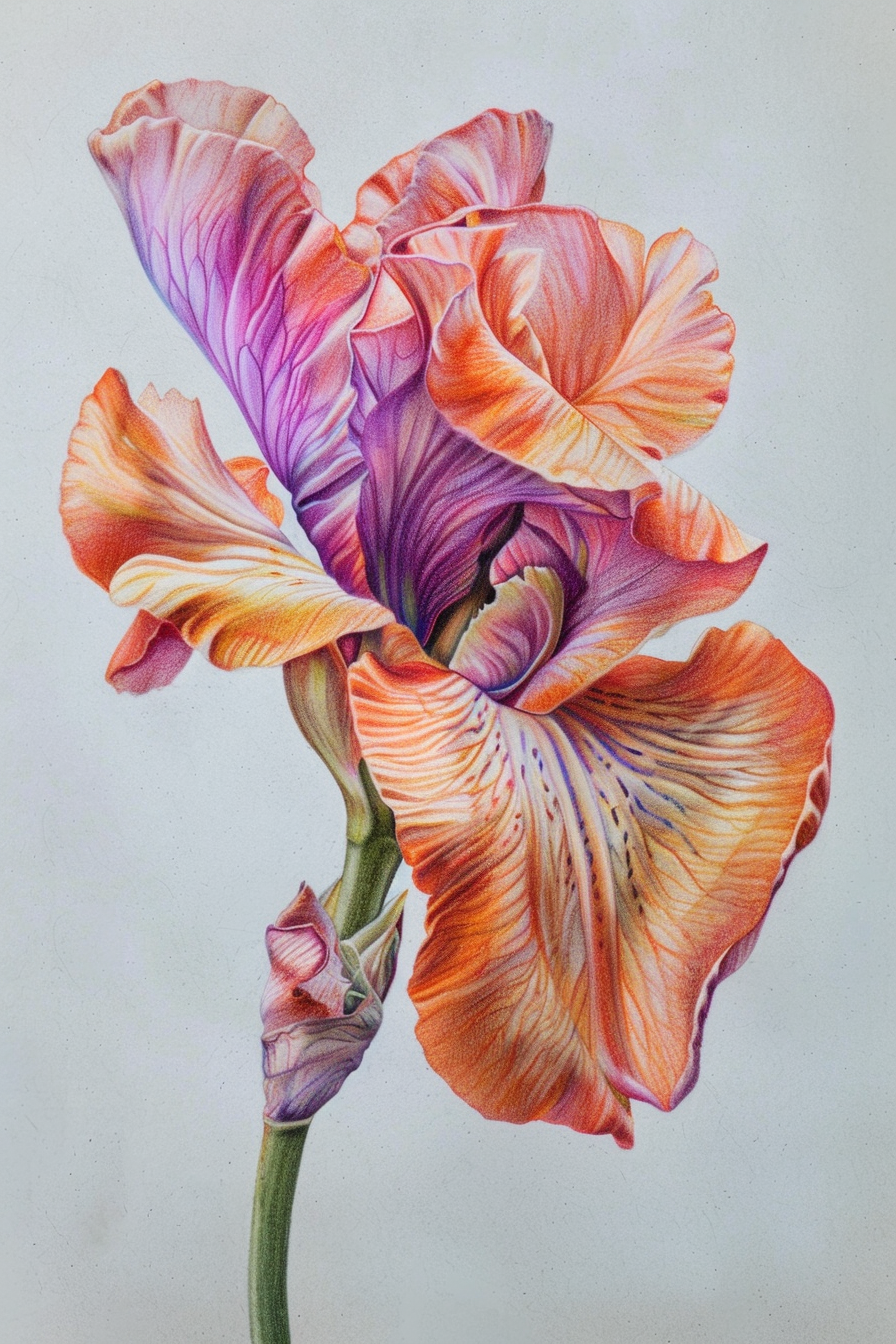 A drawing of an orange and purple iris.