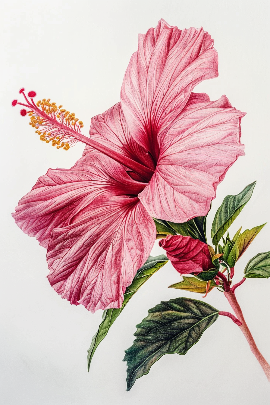 A painting of a pink hibiscus flower.