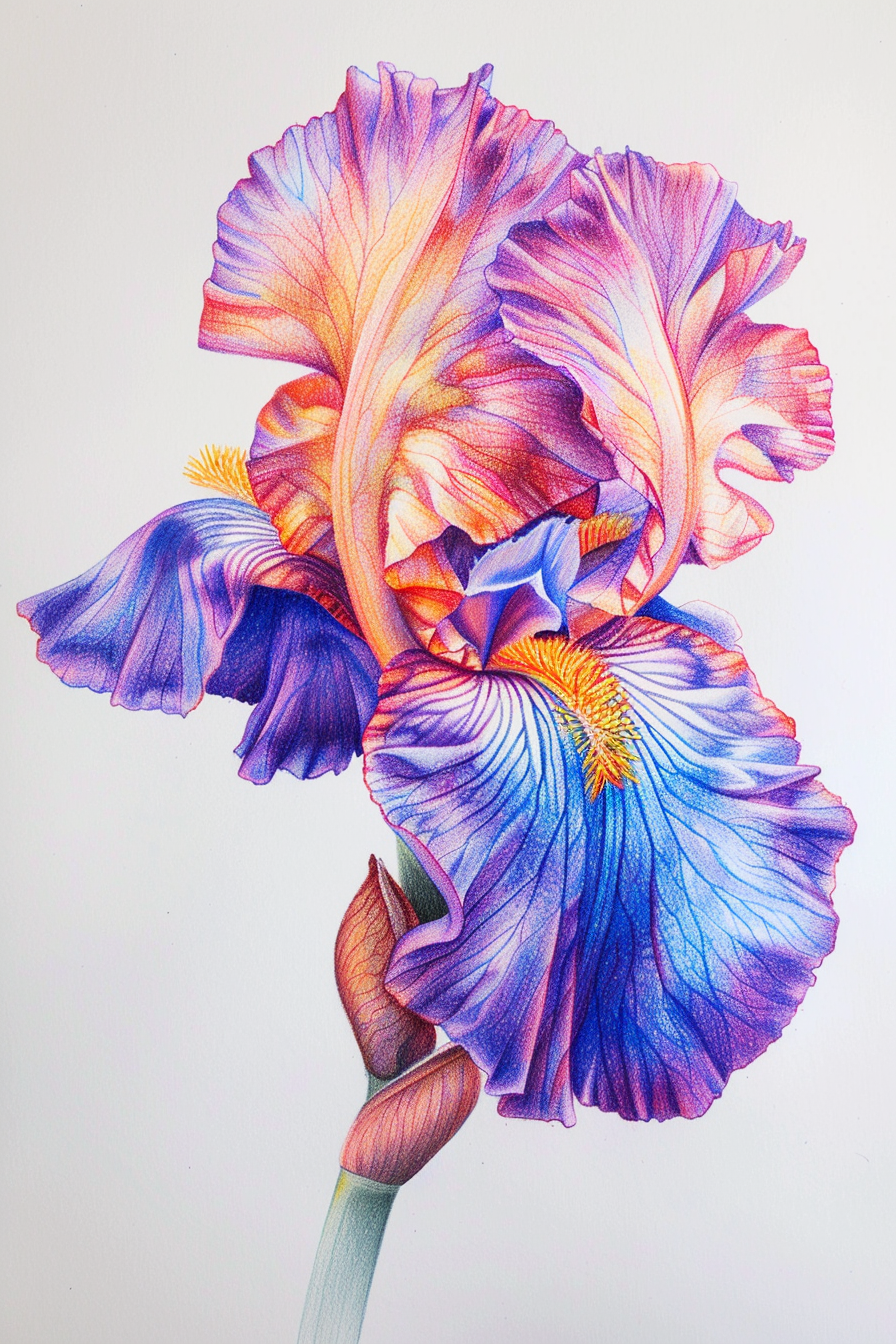 A drawing of a blue and purple iris.