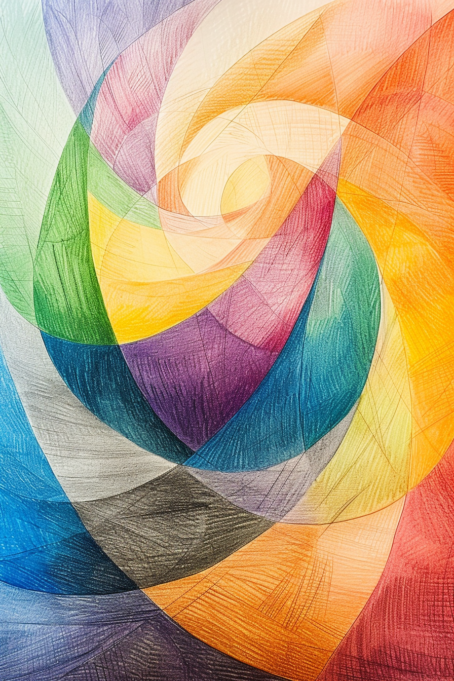 A colorful abstract painting of a spiral.