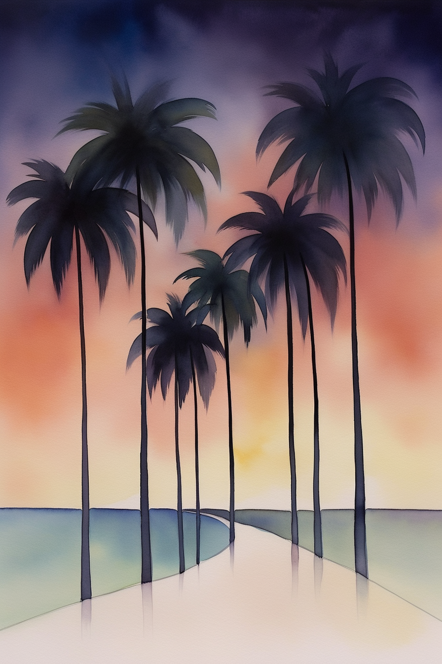 A painting of palm trees.