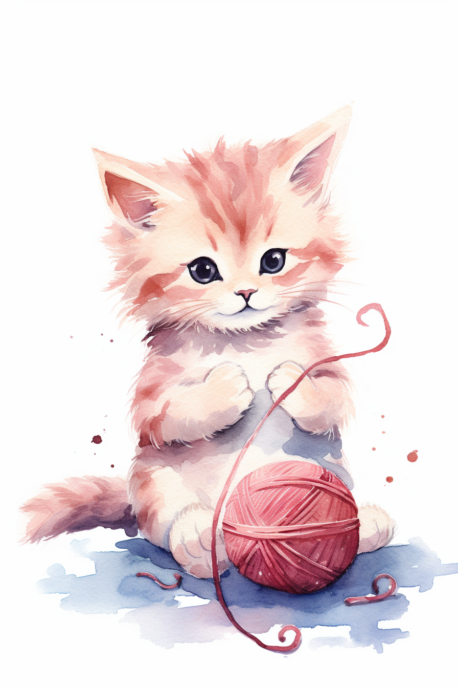 A kitten is playing with a ball of yarn.