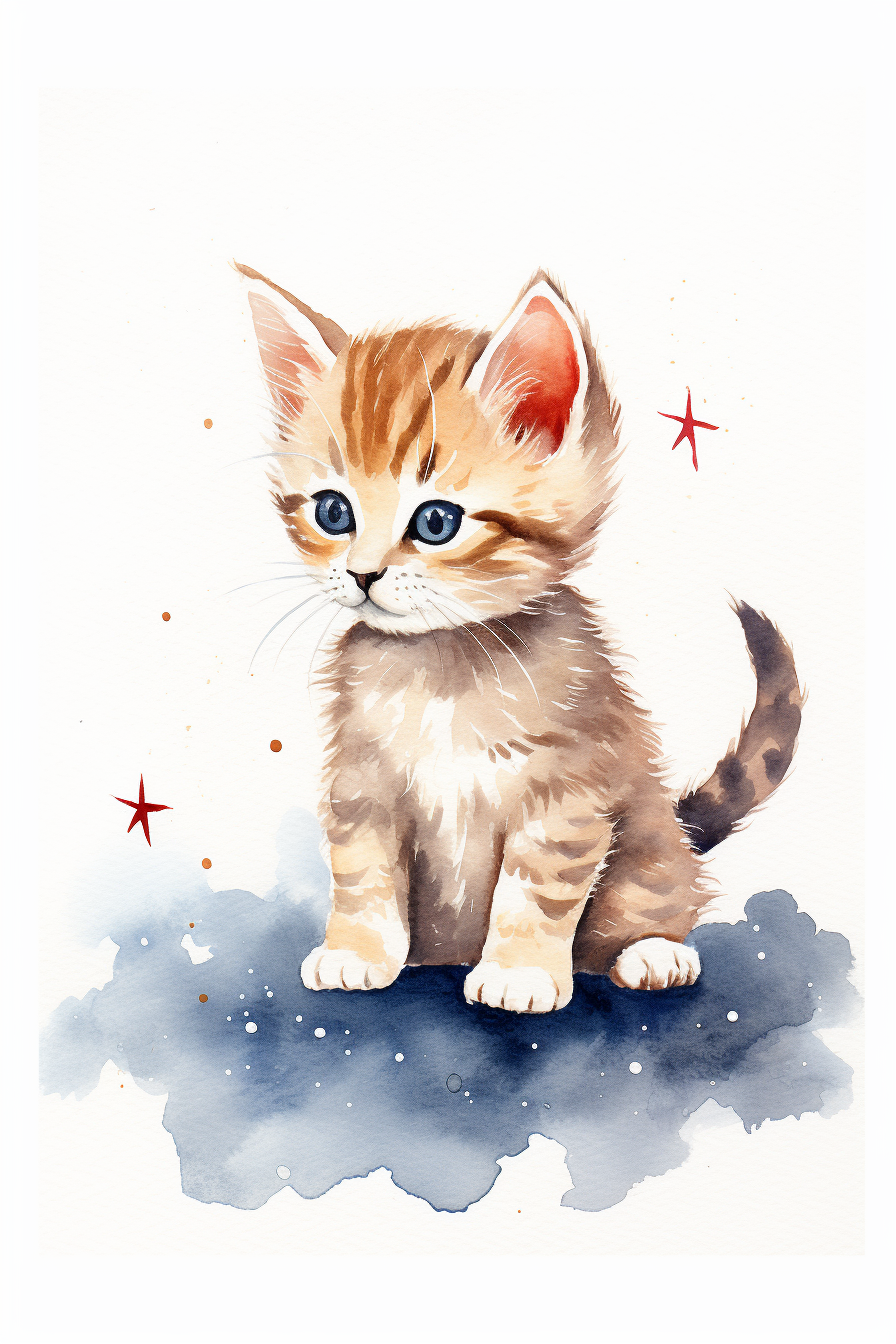 A watercolor painting of a kitten.