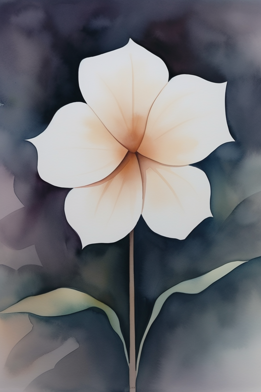 A watercolor painting of a white flower.
