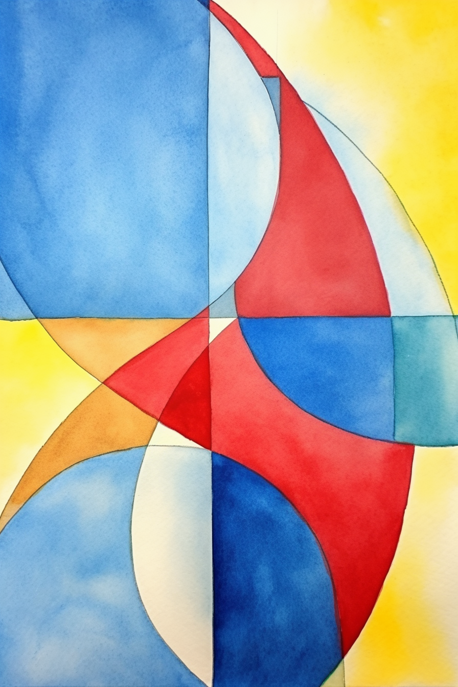 A watercolor painting of a red, blue, yellow, and green circle.