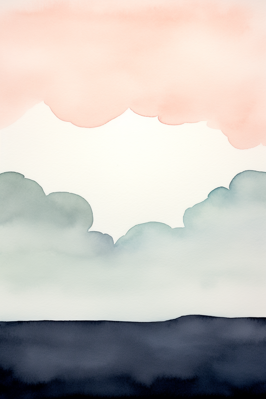 A watercolor painting of clouds over the ocean.