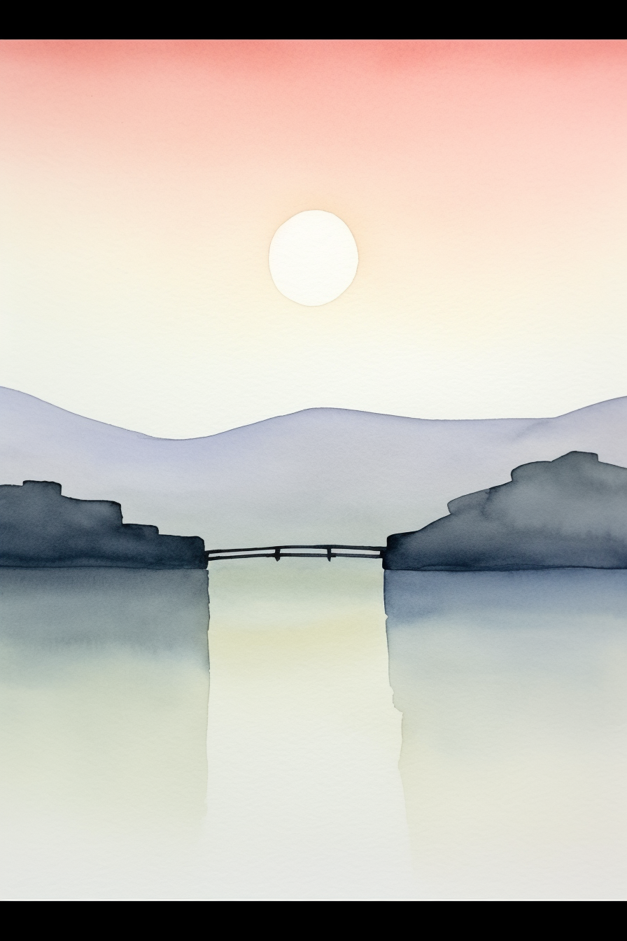 A watercolor painting of a bridge over a river.