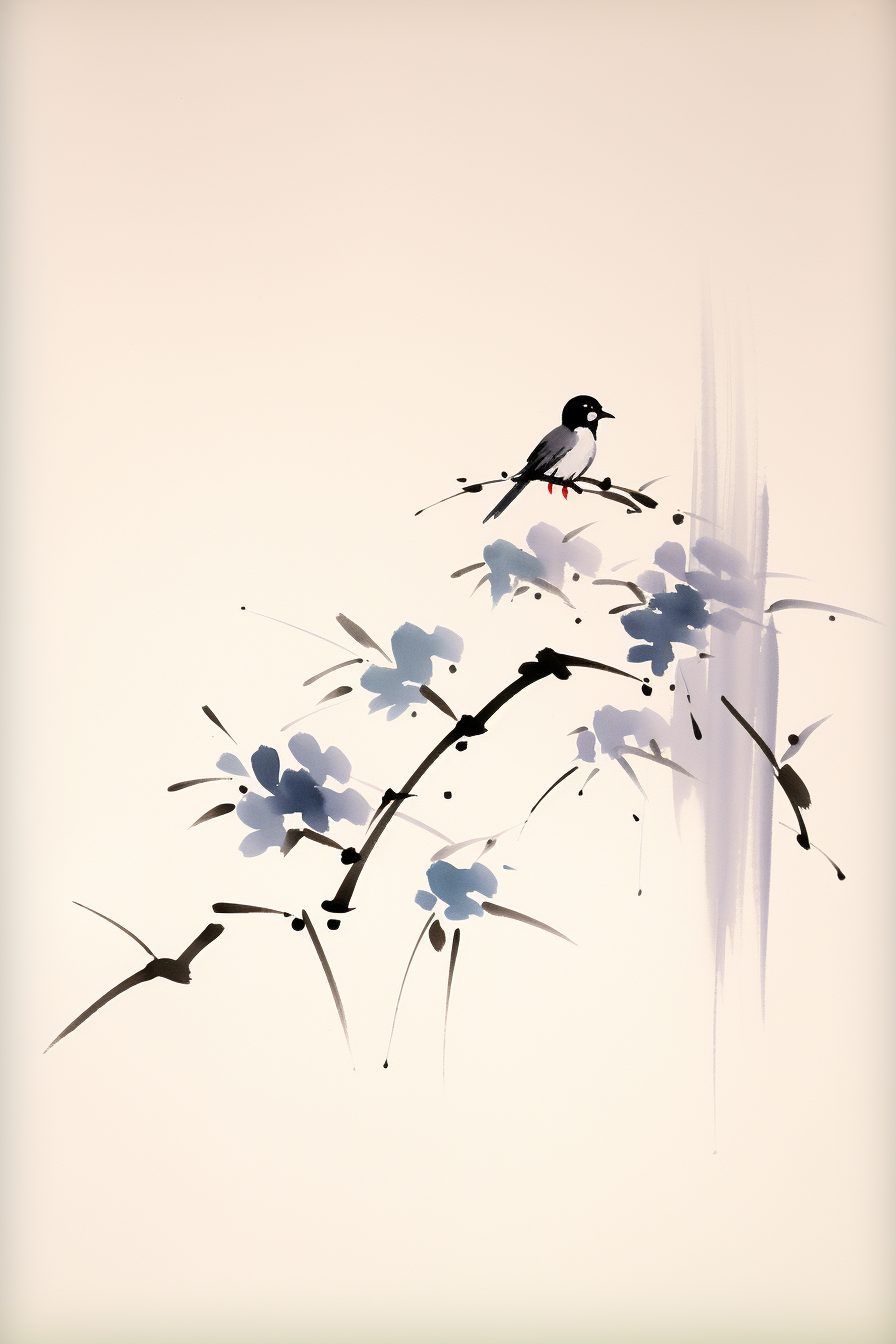 A bird sitting on a branch with flowers.