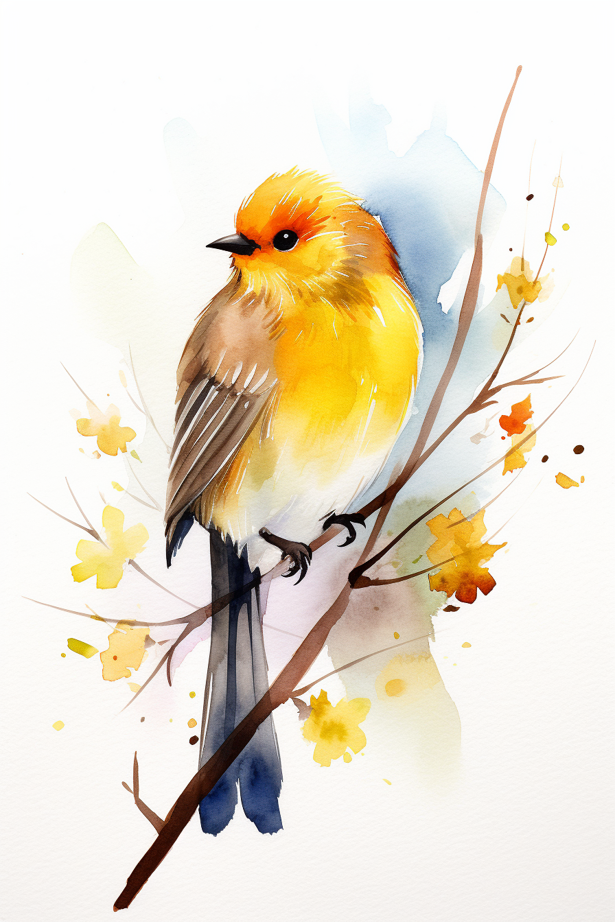 A yellow bird sitting on a branch.