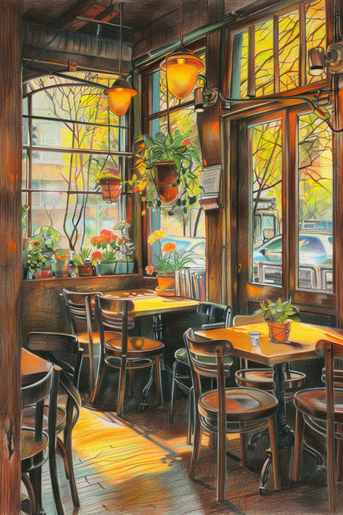 A painting of a restaurant.