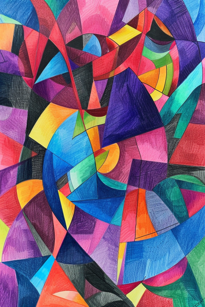 A colored pencil drawing of a colorful abstract design.