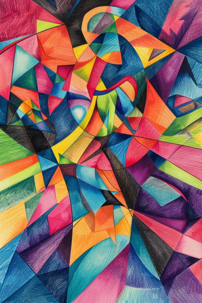 A colorful drawing of geometric shapes.