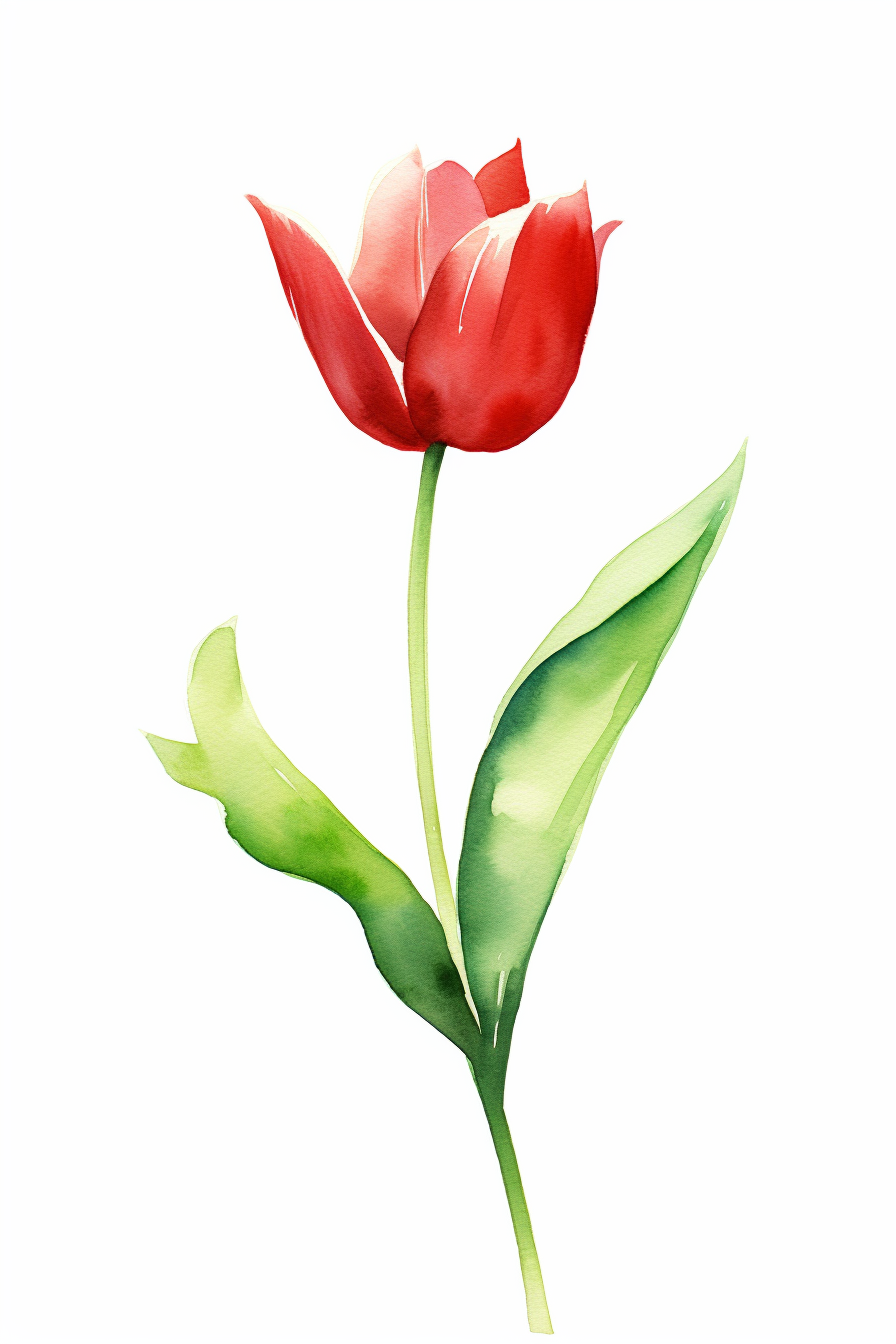 A red tulip on a white background.