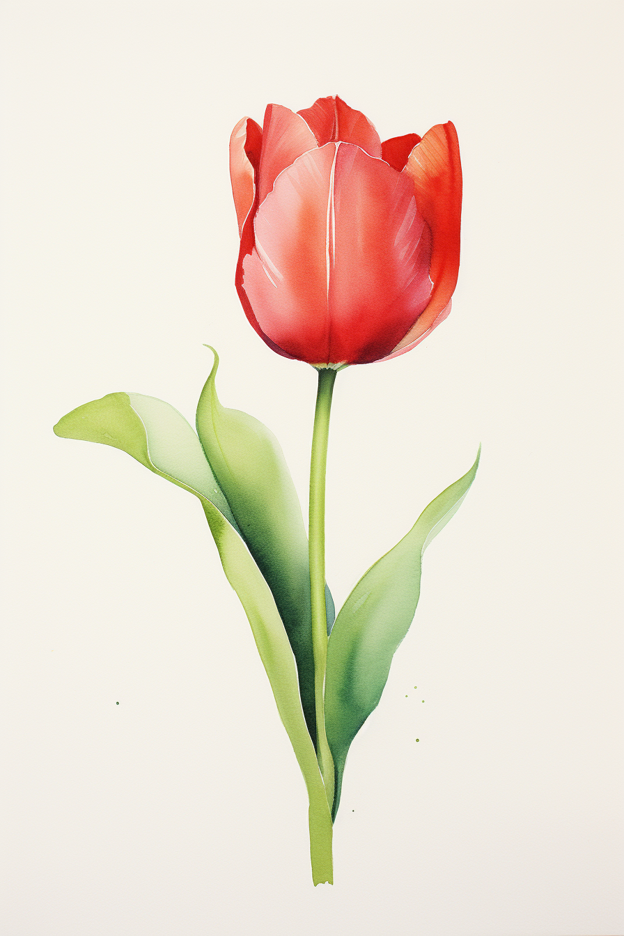 A watercolor of a red tulip.