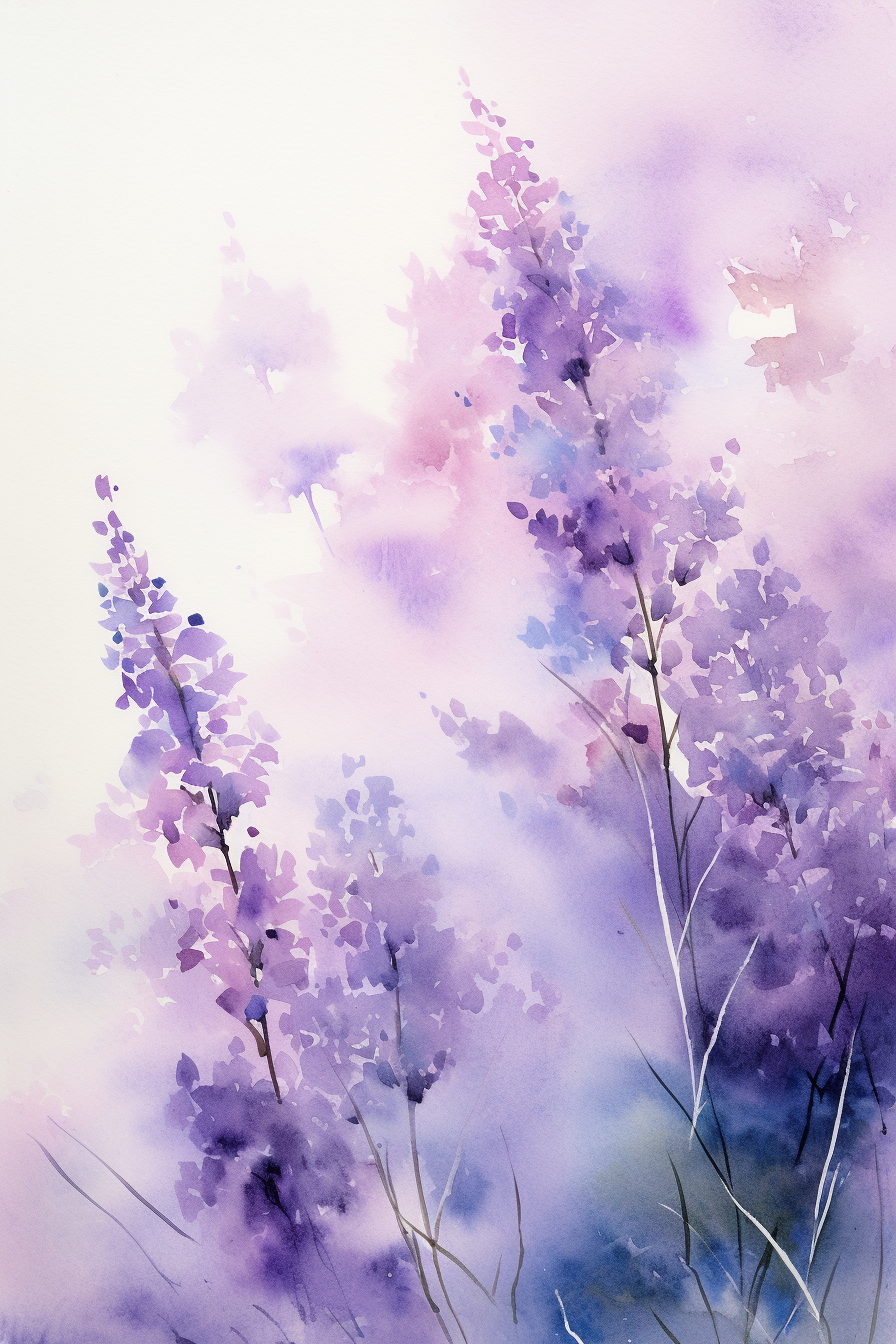 A watercolor painting of purple flowers.