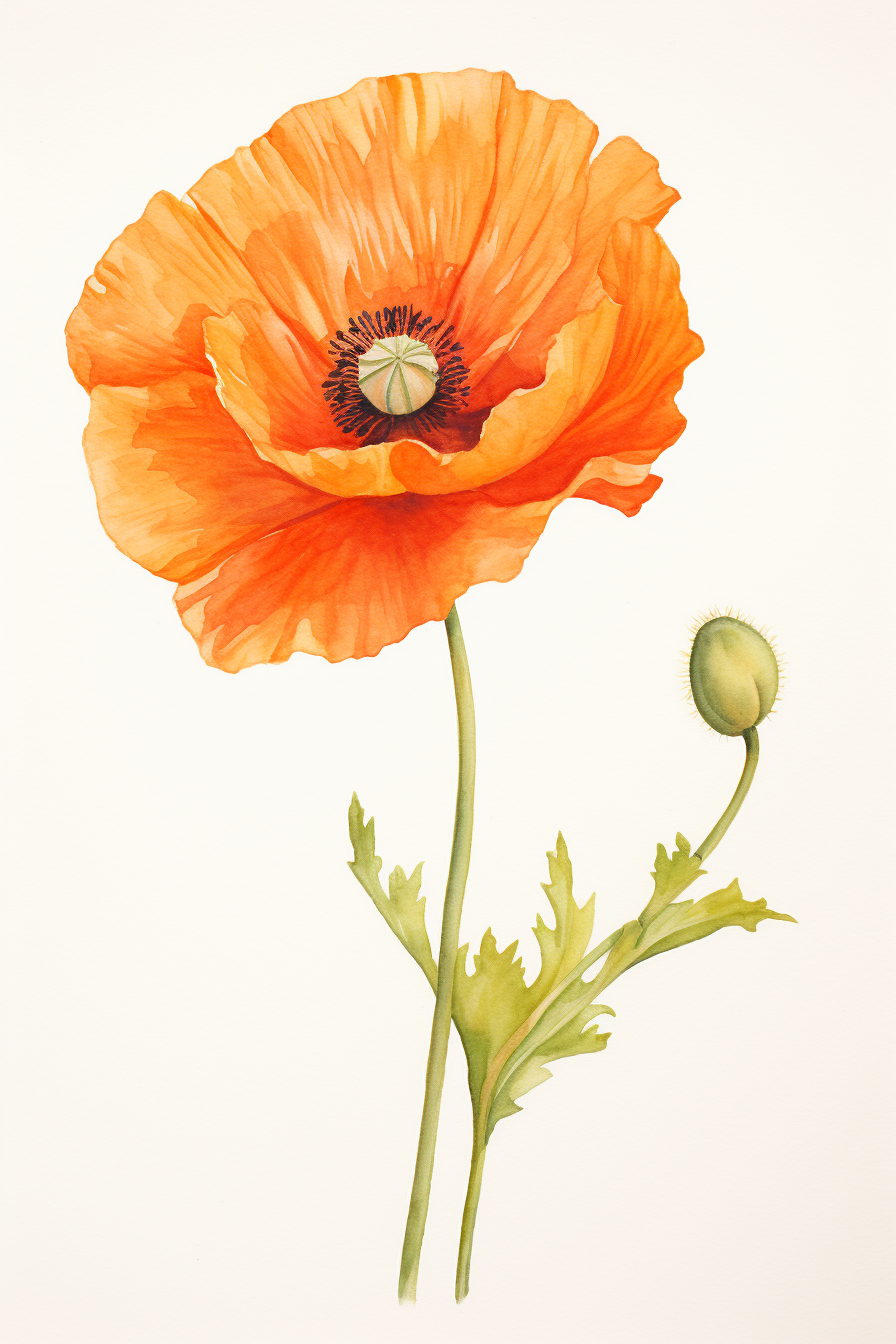 A watercolor illustration of an orange poppy.