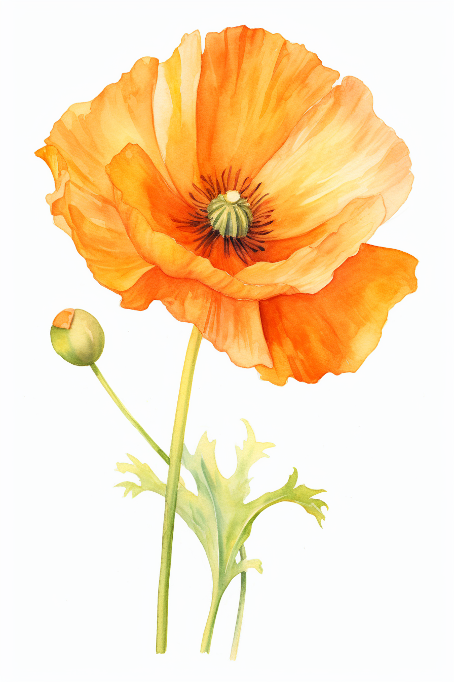 A watercolor painting of an orange poppy.