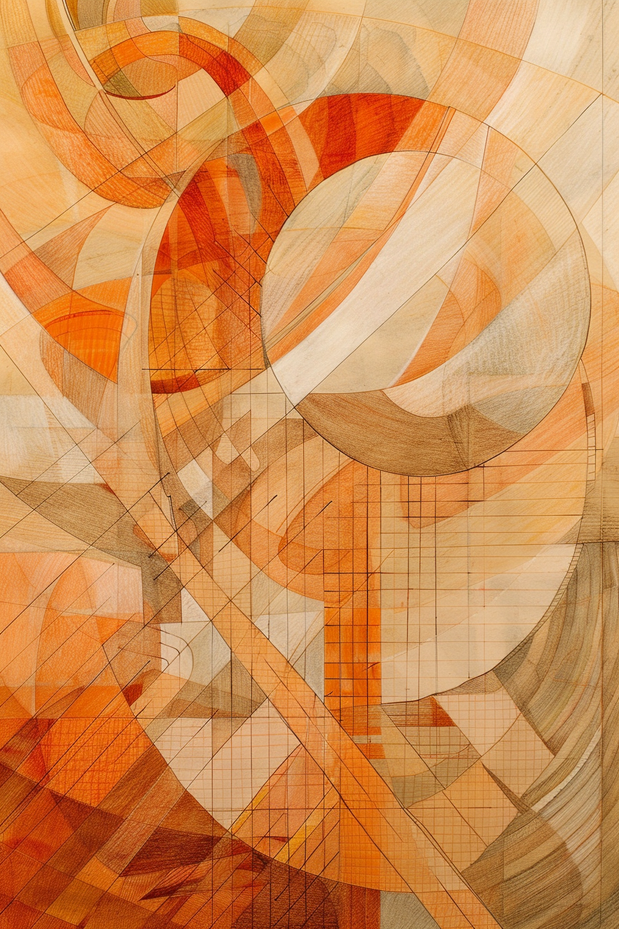 An abstract painting with orange and brown colors.