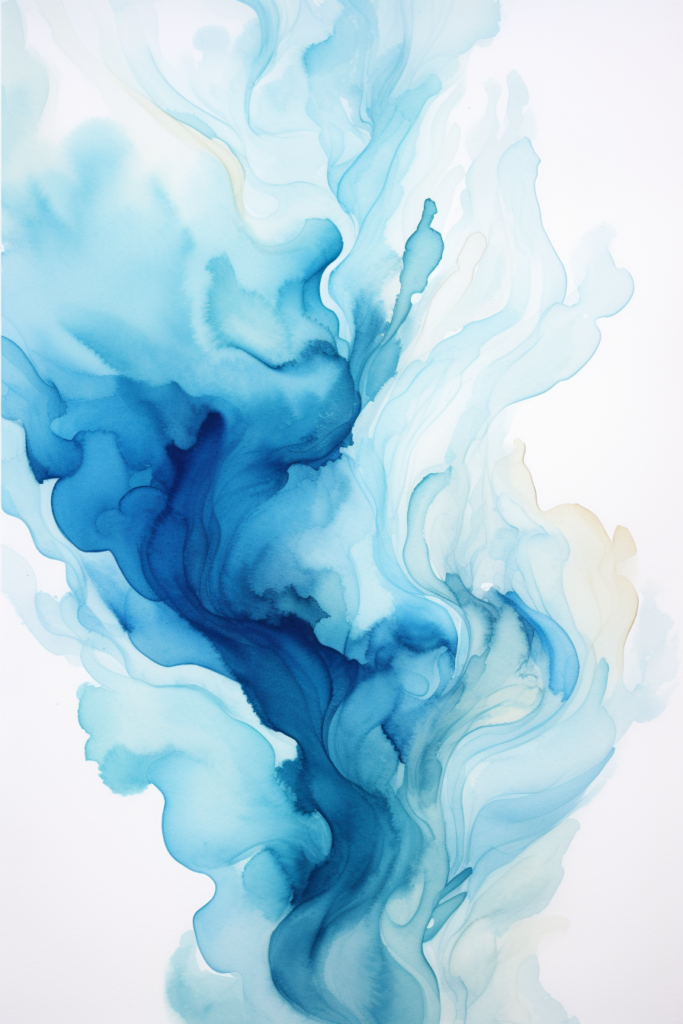 An abstract painting of blue and white liquid.