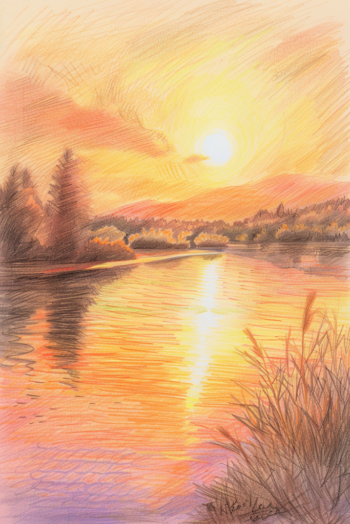 A drawing of a sunset.