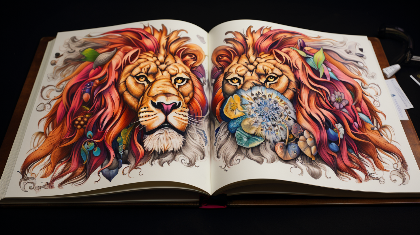 An open book with two lions on it.
