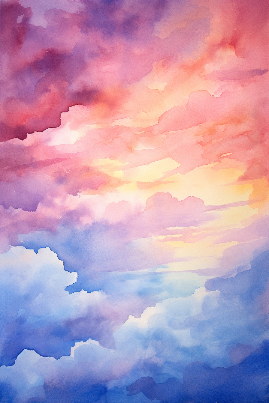 A watercolor painting of a sky with clouds.